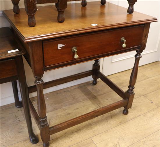 A 17th century style oak side table, W.83cm